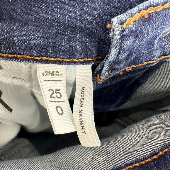 3/$25 LOFT Modern Skinny Jeans 25 Raw Frayed Hem Stretchy Medium Wash Blue Denim - Picture 3 of 7